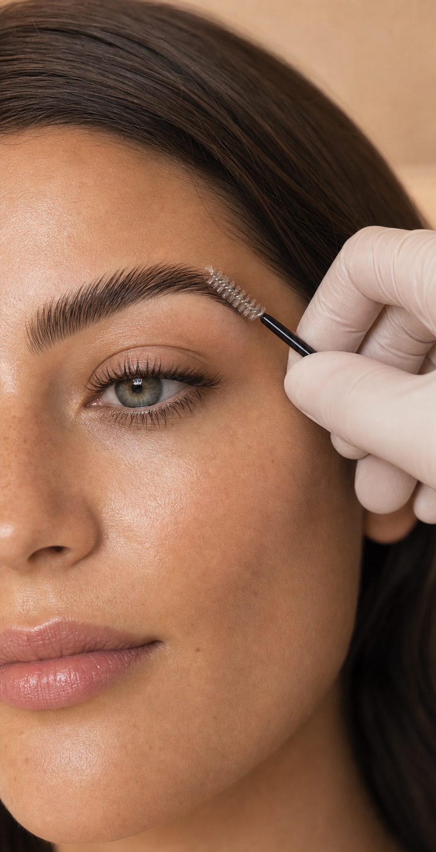 Professional eyebrow styling with a precise spoolie brush